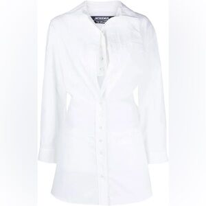 Jacquemus Baunhilha Layered Cutout Cotton-Poplin Mini Shirt Dress (White)